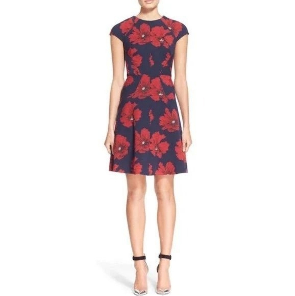 Lela Rose cap Sleeve Dress In Poppy Print As Seen On Mindy Kaling And Andrea Ber